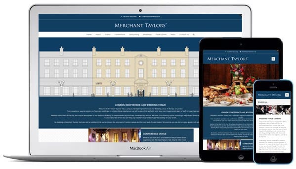 merchant taylors website on mobile tablet and monitor