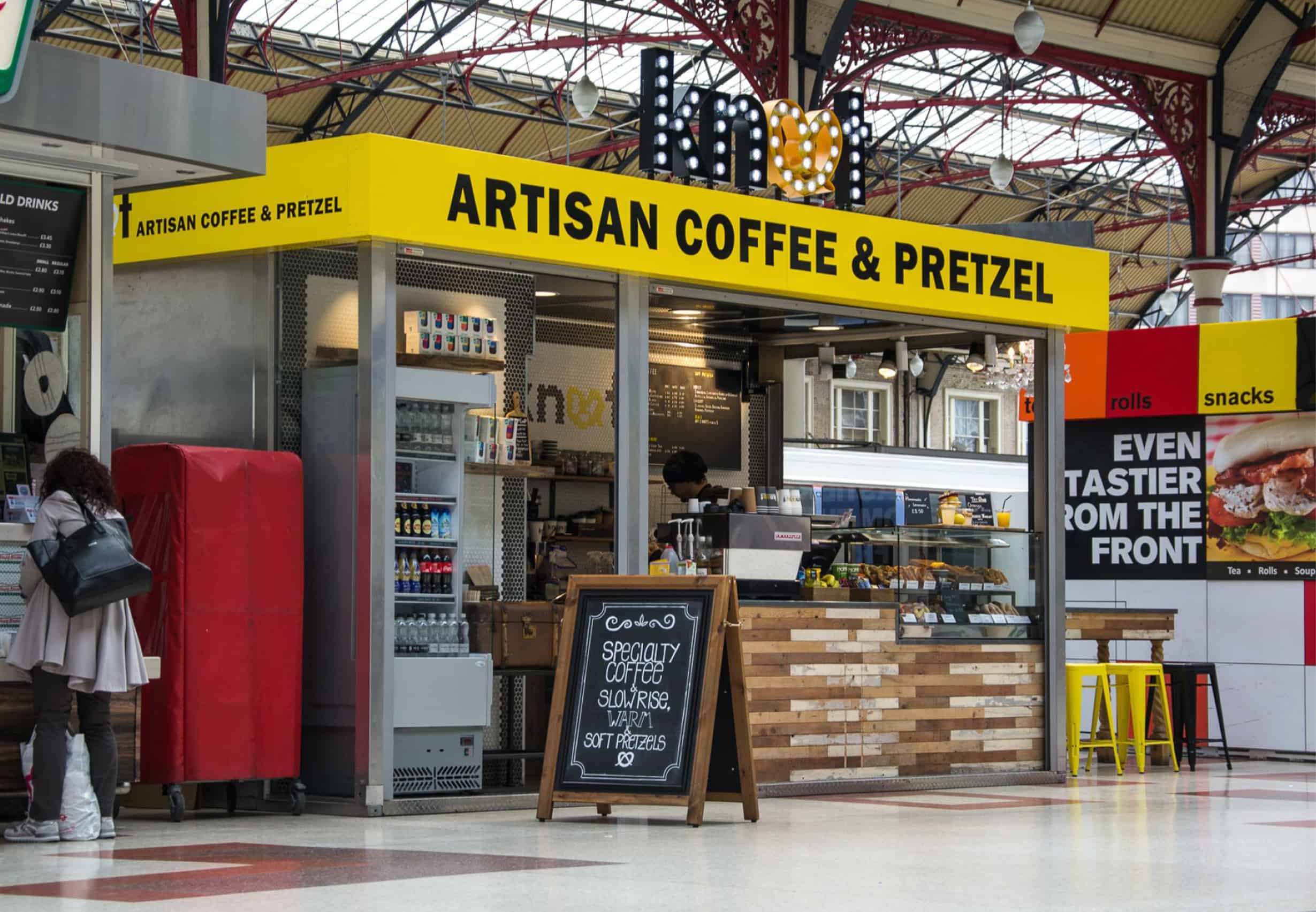 artisan coffee and pretzel stand