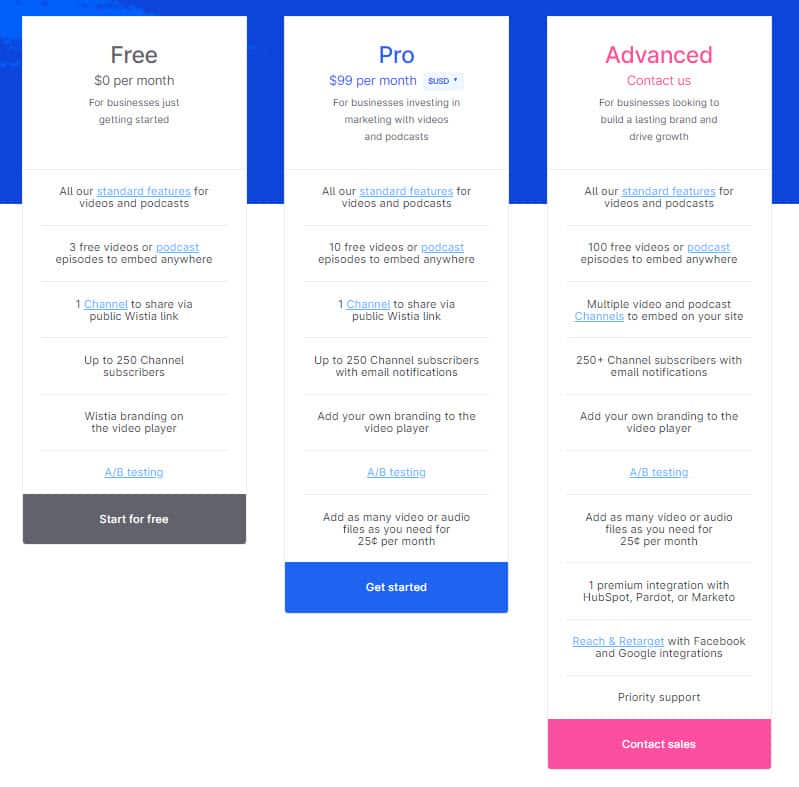 tier based pricing example Wistia Blue Dolphin Business Development