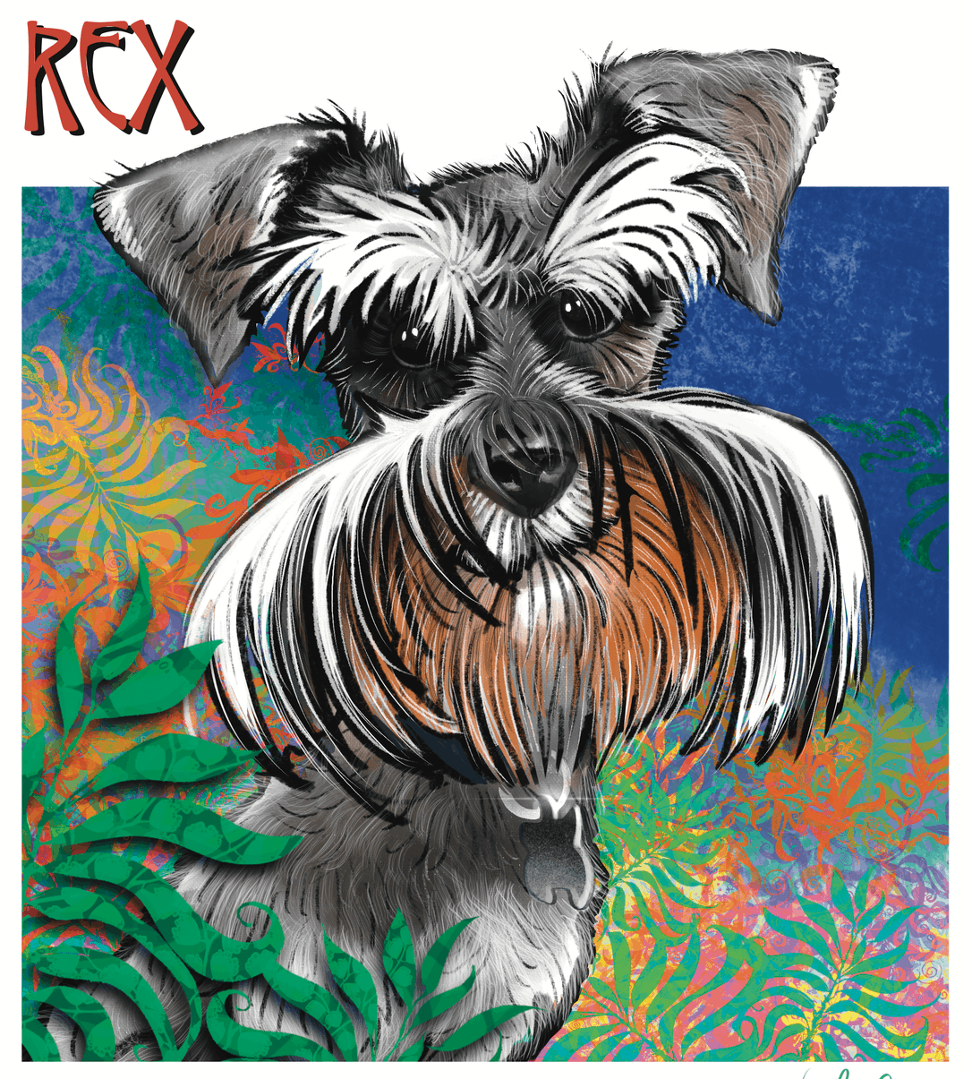 Rex the Dog digital caricature Blue Dolphin website design Peterborough