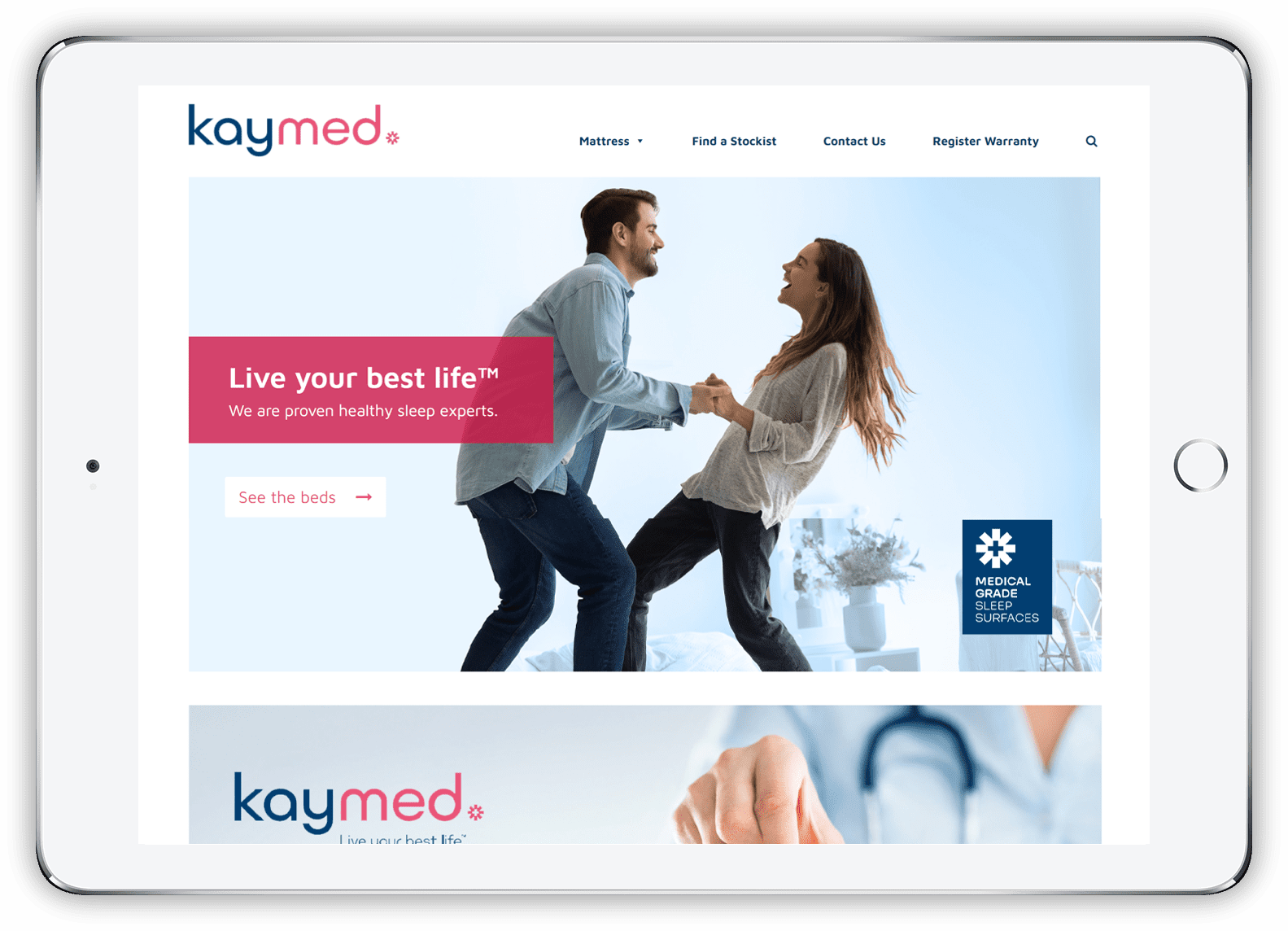 consumer marketing of beds Kaymed web design blue dolphin