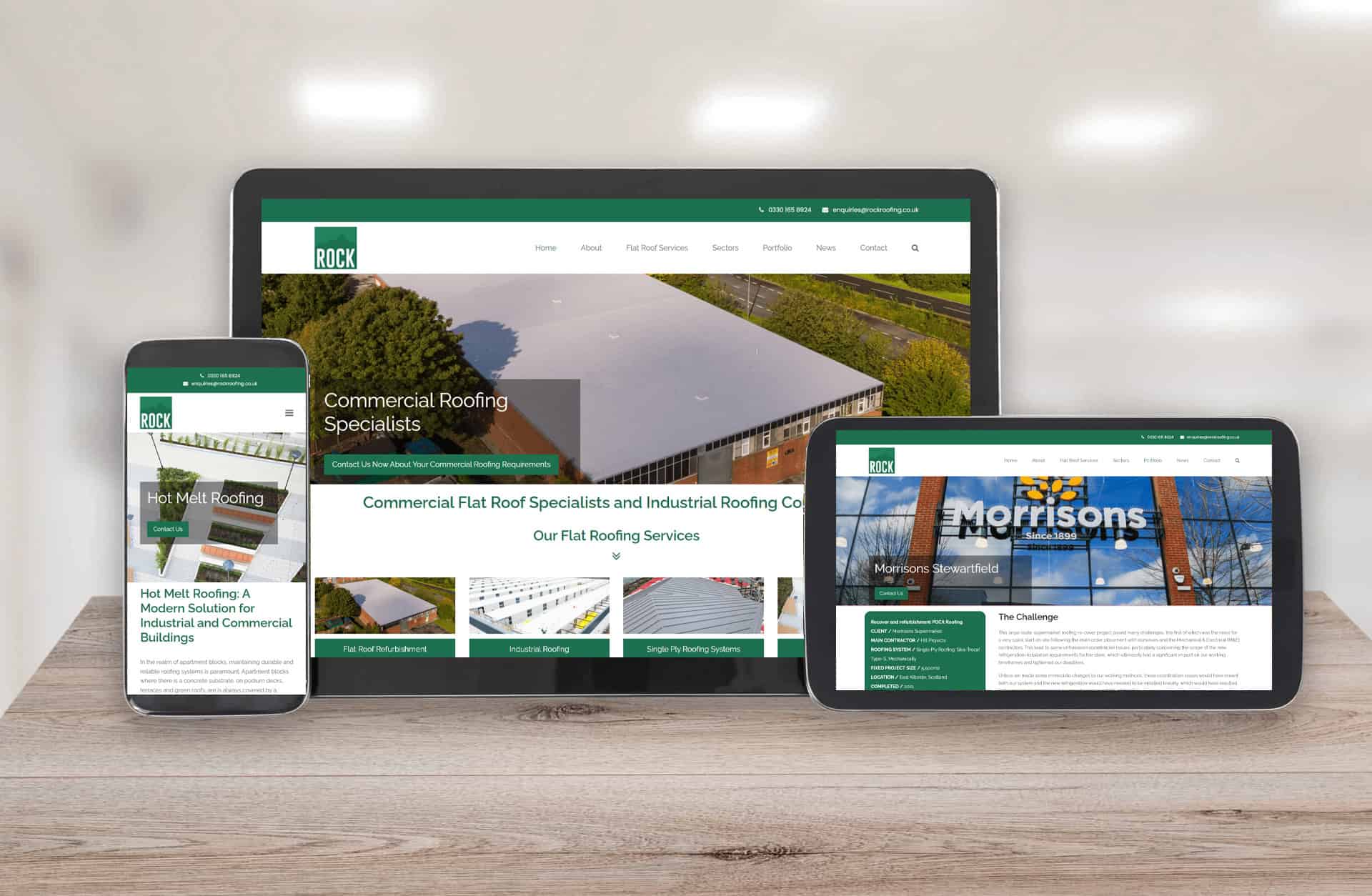 Rock Roofing website showing on All Devices web design Blue Dolphin